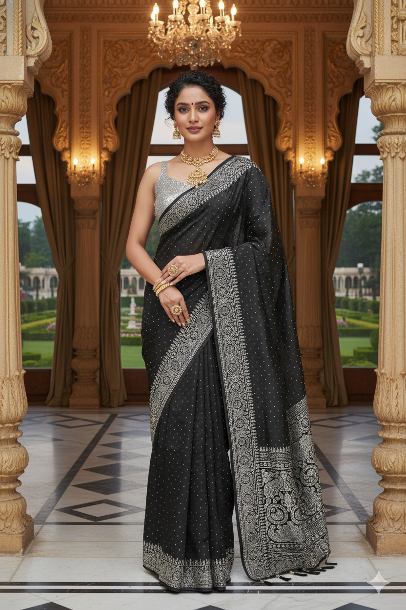 New Georgette Saree with Luxury Diamond Work and Diamond Border