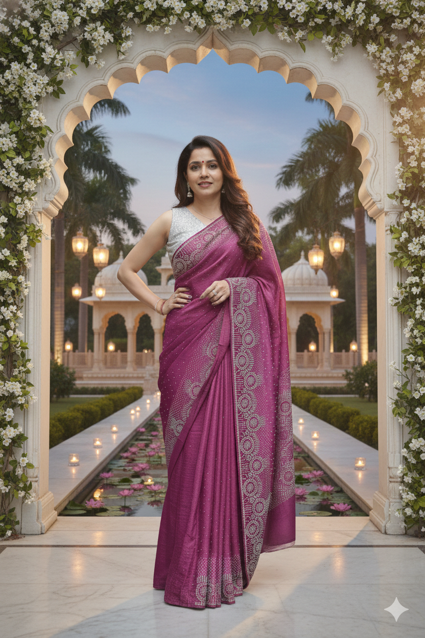 New Georgette Saree with Luxury Diamond Work and Diamond Border