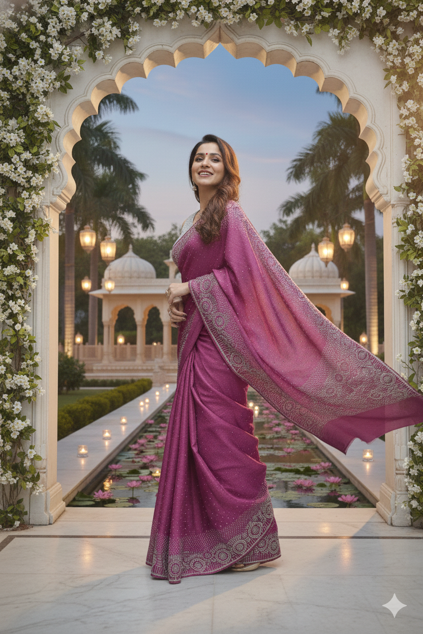 New Georgette Saree with Luxury Diamond Work and Diamond Border