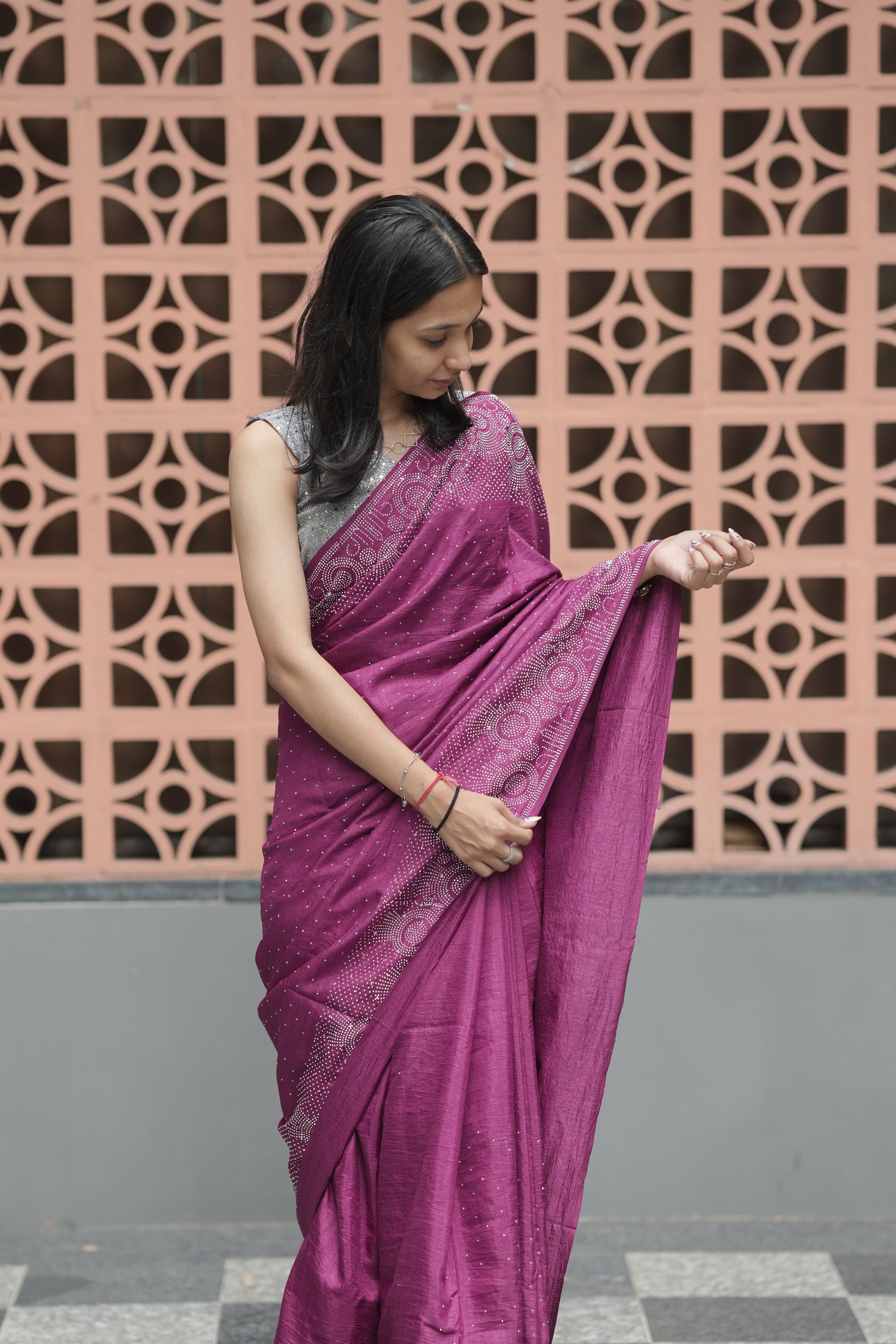 New Georgette Saree with Luxury Diamond Work and Diamond Border