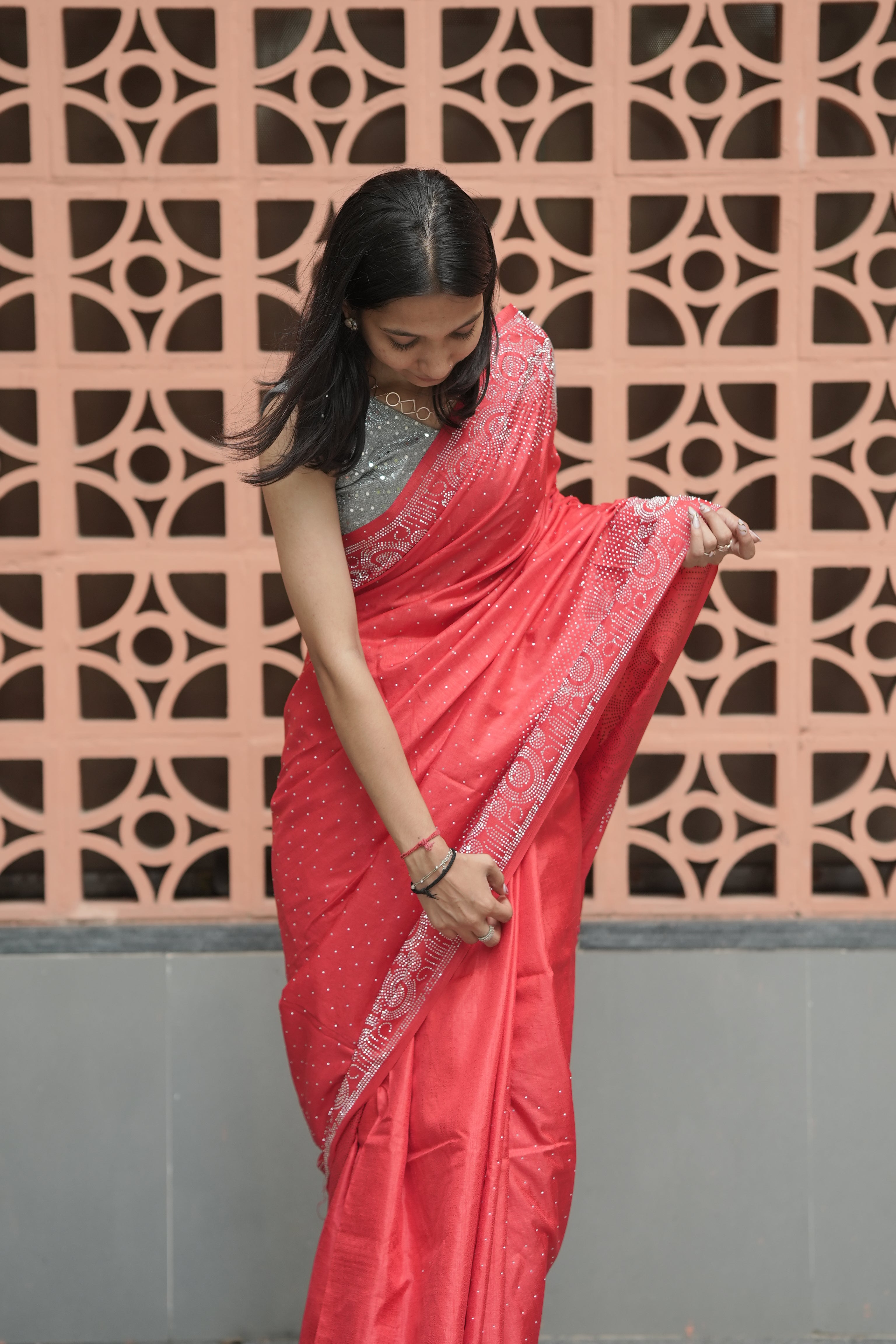 New Georgette Saree with Luxury Diamond Work and Diamond Border