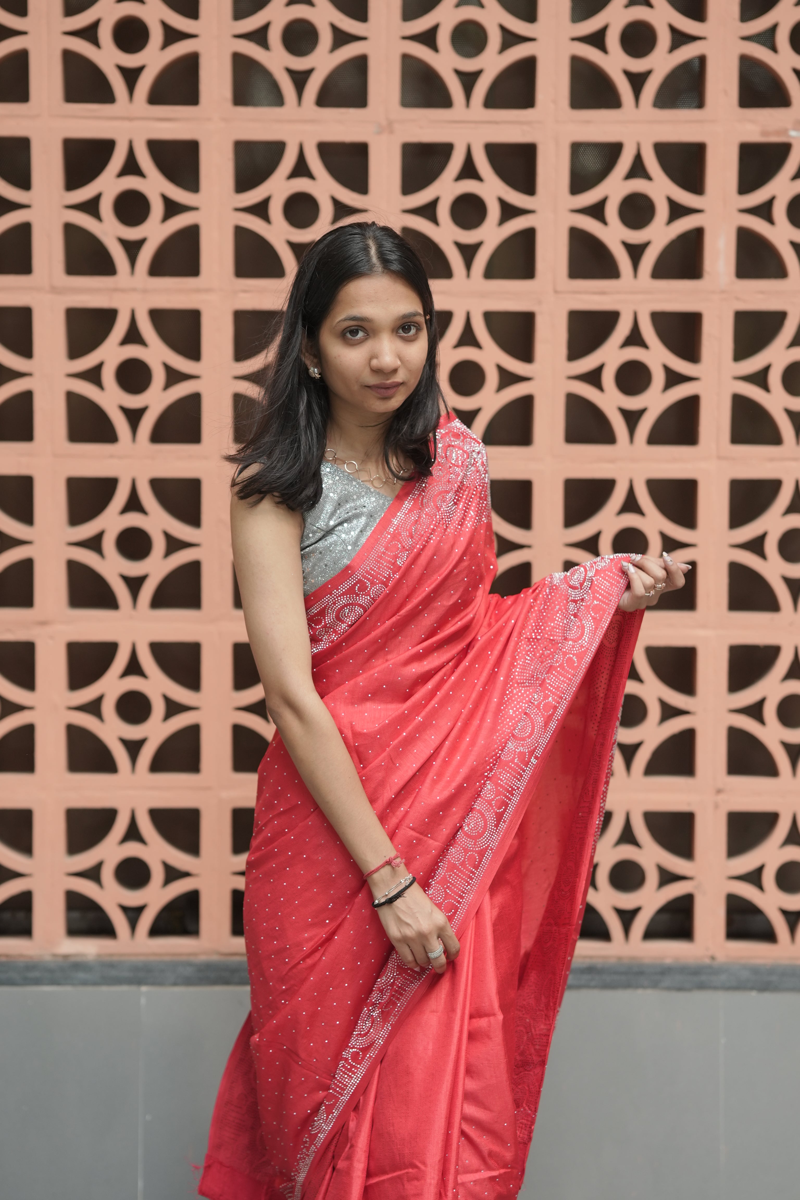 New Georgette Saree with Luxury Diamond Work and Diamond Border