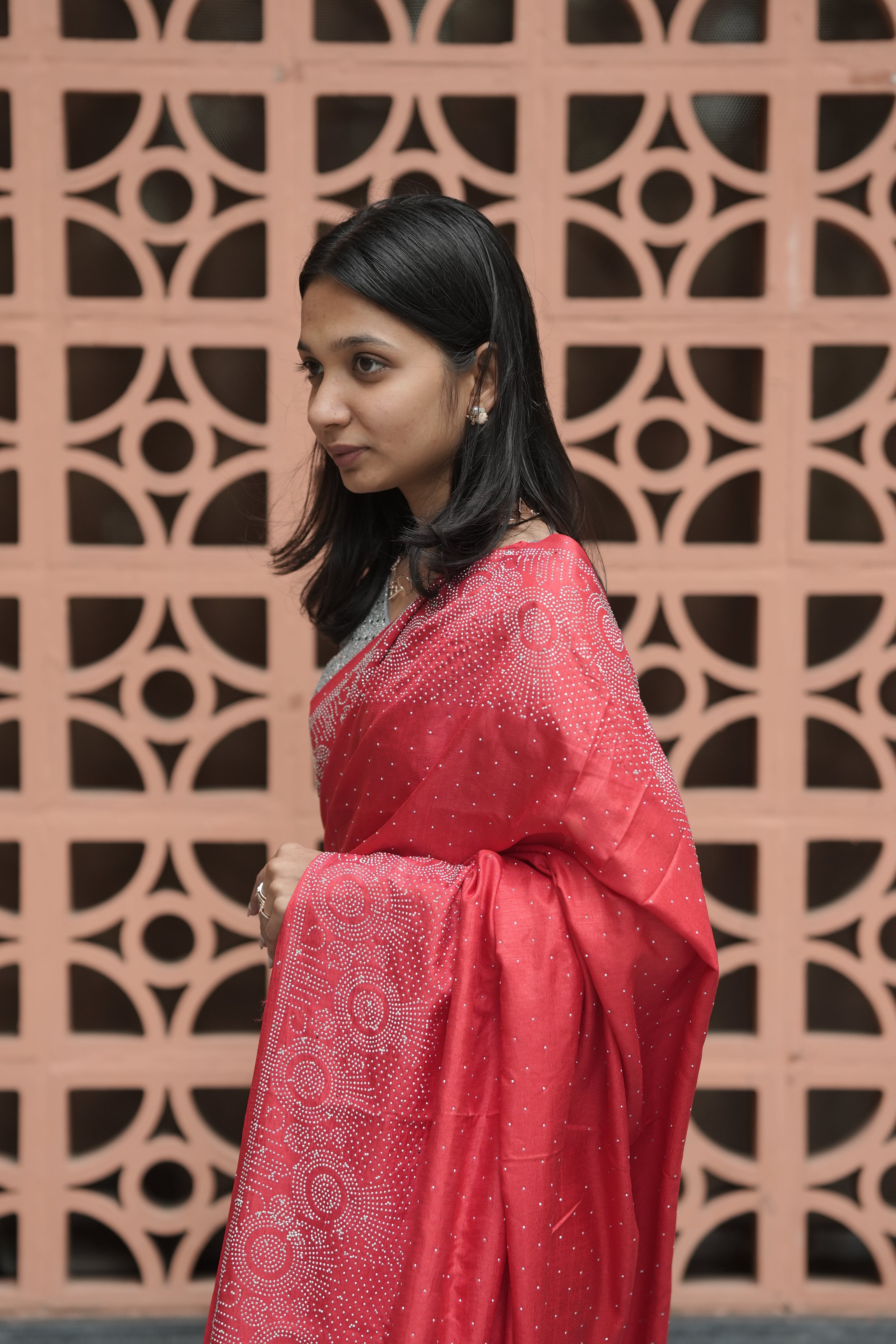 New Georgette Saree with Luxury Diamond Work and Diamond Border