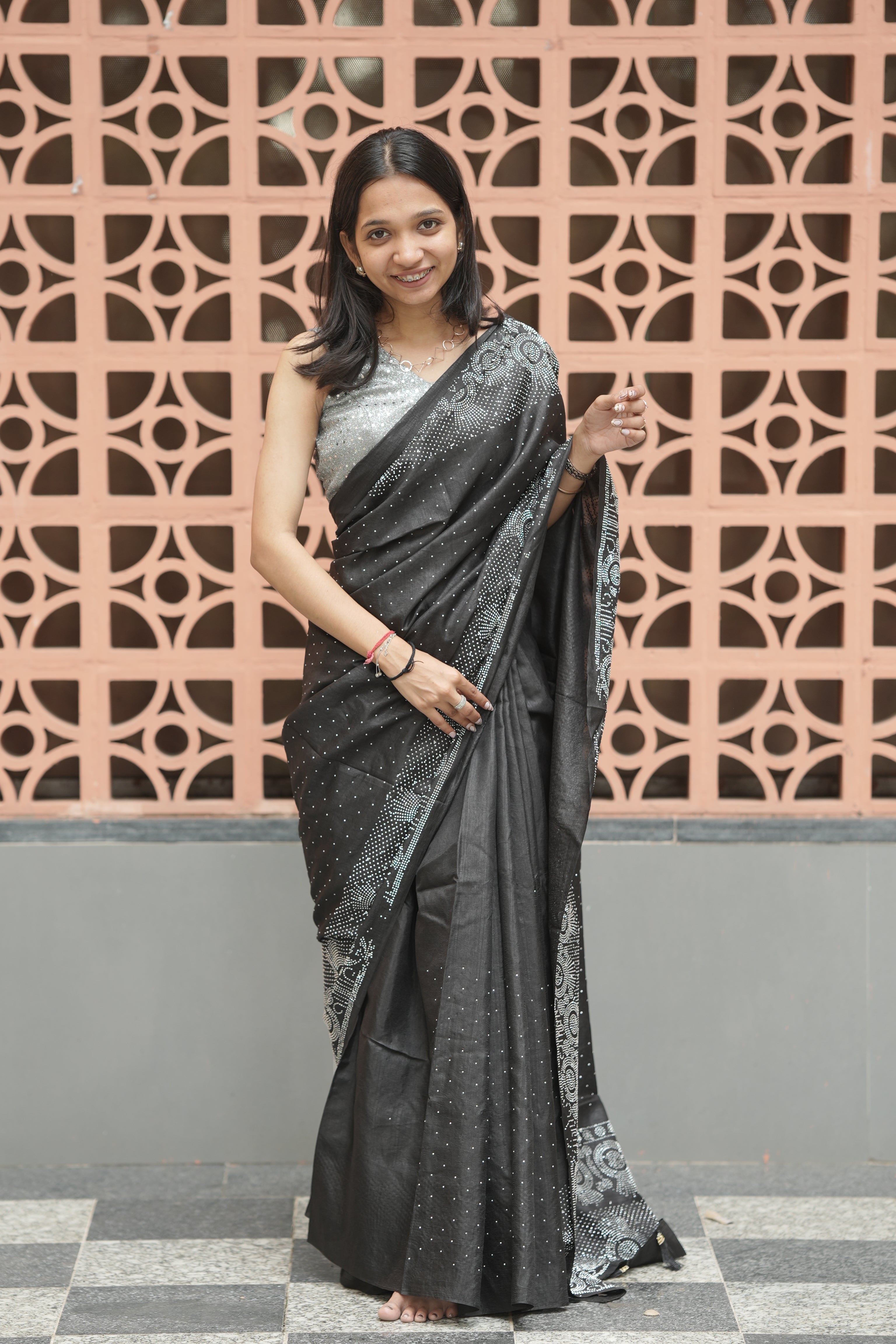 New Georgette Saree with Luxury Diamond Work and Diamond Border