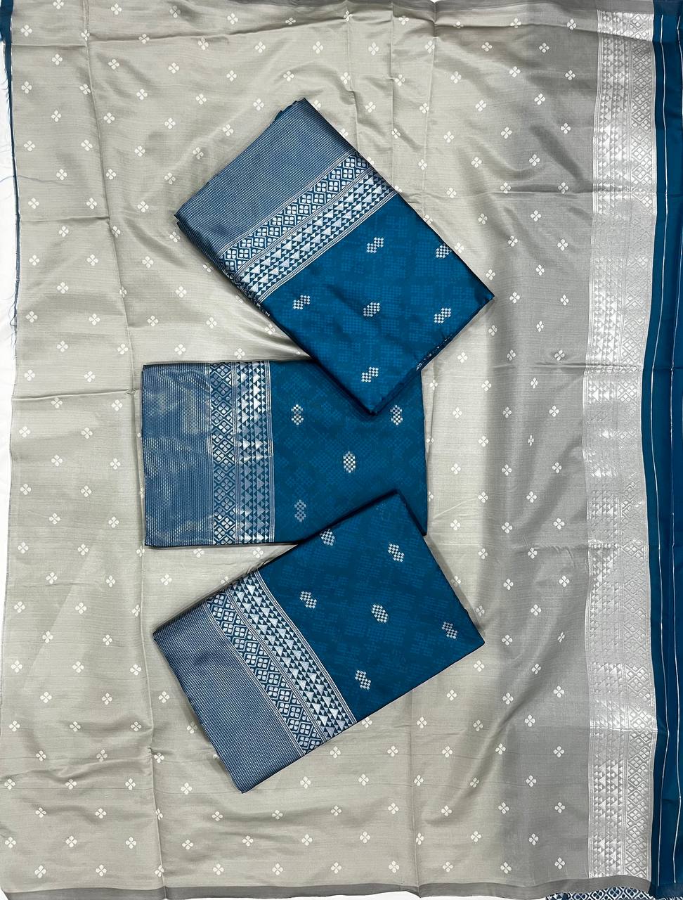 Premium Blue Soft Silk Saree with Intricate Silver Zari Weaving, Rich Pallu, and Elegant Festive & Wedding Wear Design