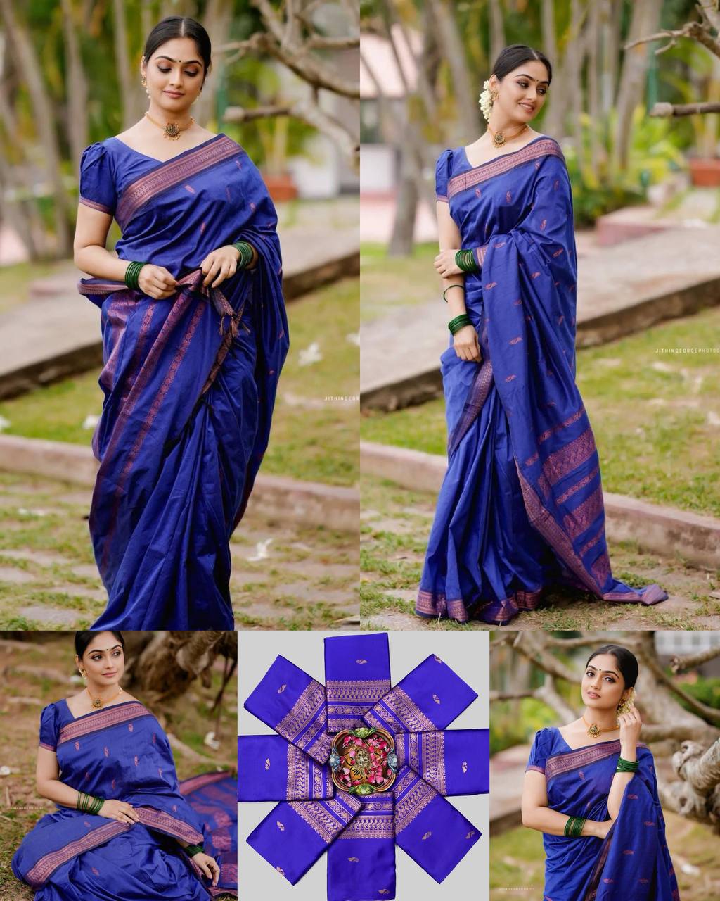 Royal Blue Traditional Silk Saree with Rich Copper Zari Detailing