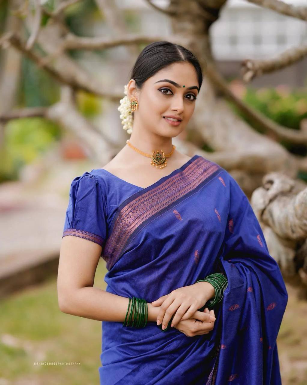 Royal Blue Traditional Silk Saree with Rich Copper Zari Detailing