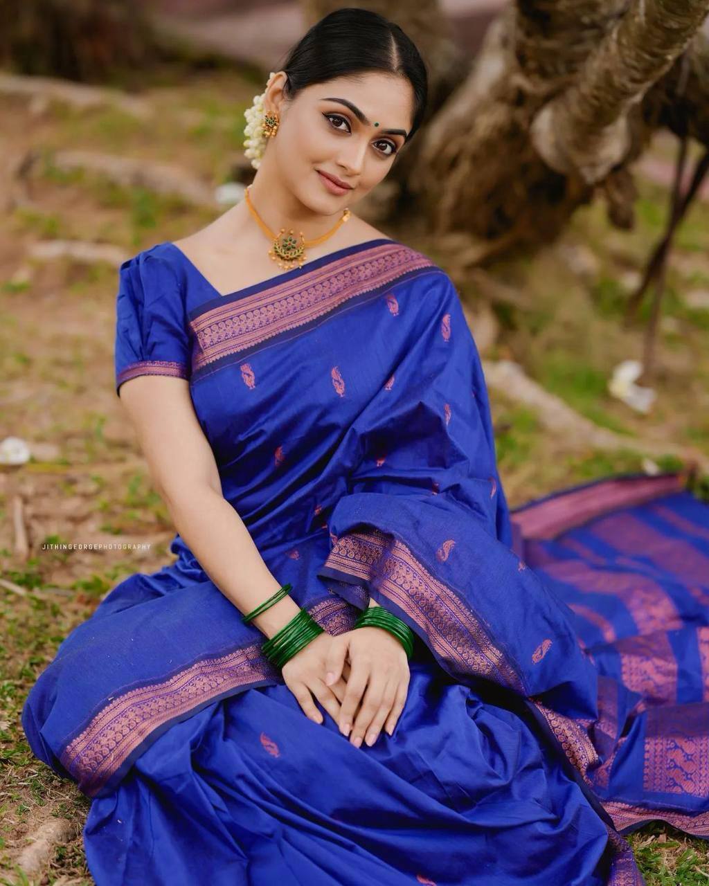 Royal Blue Traditional Silk Saree with Rich Copper Zari Detailing